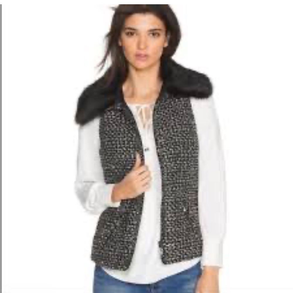 White House Black Market Tweed Faux Fur Collard Vest